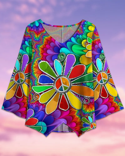 Hippie Flower Colorful Style - V-neck T-shirt - Owls Matrix LTD