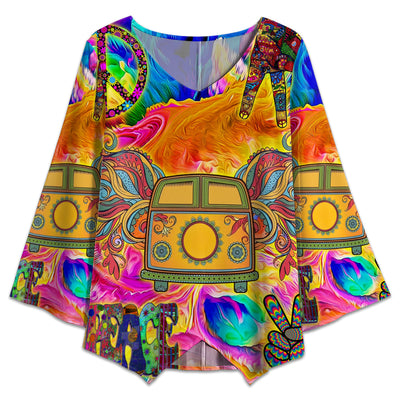 S Hippie Bus Love Life - V-neck T-shirt - Owls Matrix LTD