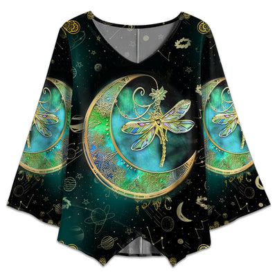 S Dragonfly Mandala Amazing Style - V-neck T-shirt - Owls Matrix LTD