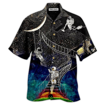 Hawaiian Shirt / Adults / S Astronaut Galaxy Climbing To The Moon - Hawaiian Shirt - Owls Matrix LTD