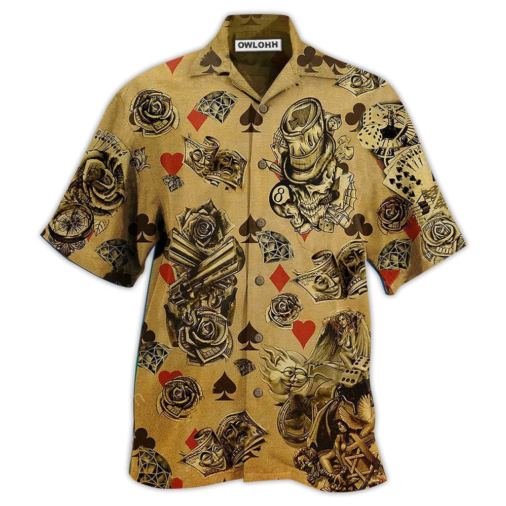 Hawaiian Shirt / Adults / S Gambling Flowers Skull - Hawaiian Shirt - Owls Matrix LTD