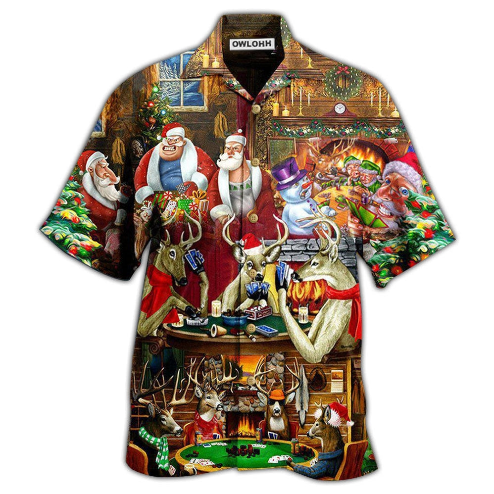 Hawaiian Shirt / Adults / S Poker Gambling Santa And Friends Play Poker Style - Hawaiian Shirt - Owls Matrix LTD