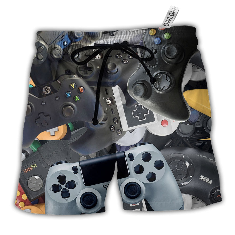 Beach Short / Adults / S Game Let Beat Level With Game Controller Black Style - Beach Short - Owls Matrix LTD