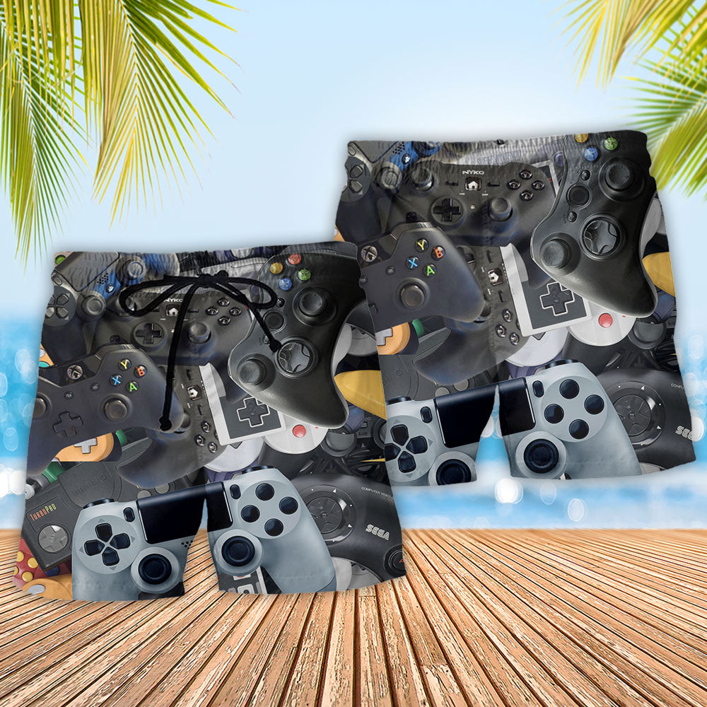 Game Let Beat Level With Game Controller Black Style - Beach Short - Owls Matrix LTD