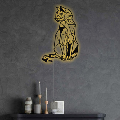 Geometric Cat Cool Style - Led Light Metal - Owls Matrix LTD