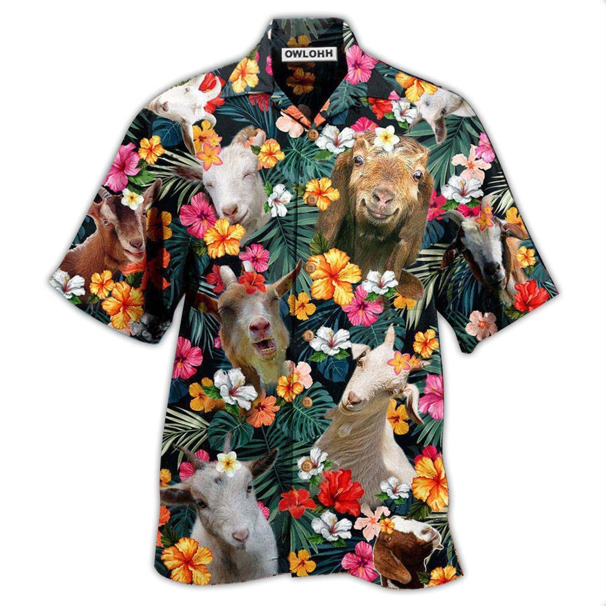 Hawaiian Shirt / Adults / S Goat Happy Aloha Flowers - Hawaiian Shirt - Owls Matrix LTD