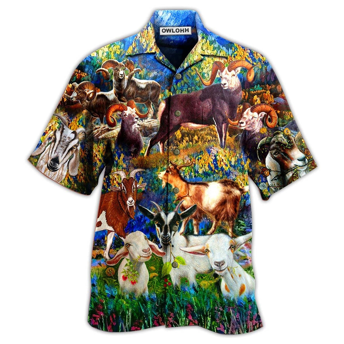 Hawaiian Shirt / Adults / S Goat Love Animals Life Grass - Hawaiian Shirt - Owls Matrix LTD