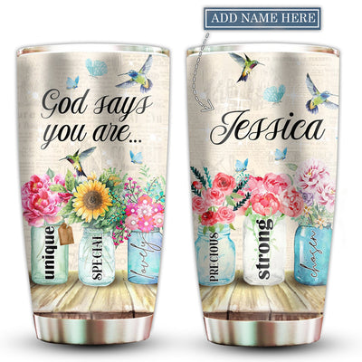 20OZ God Flowers Says You Are Strong Personalized - Tumbler - Owls Matrix LTD