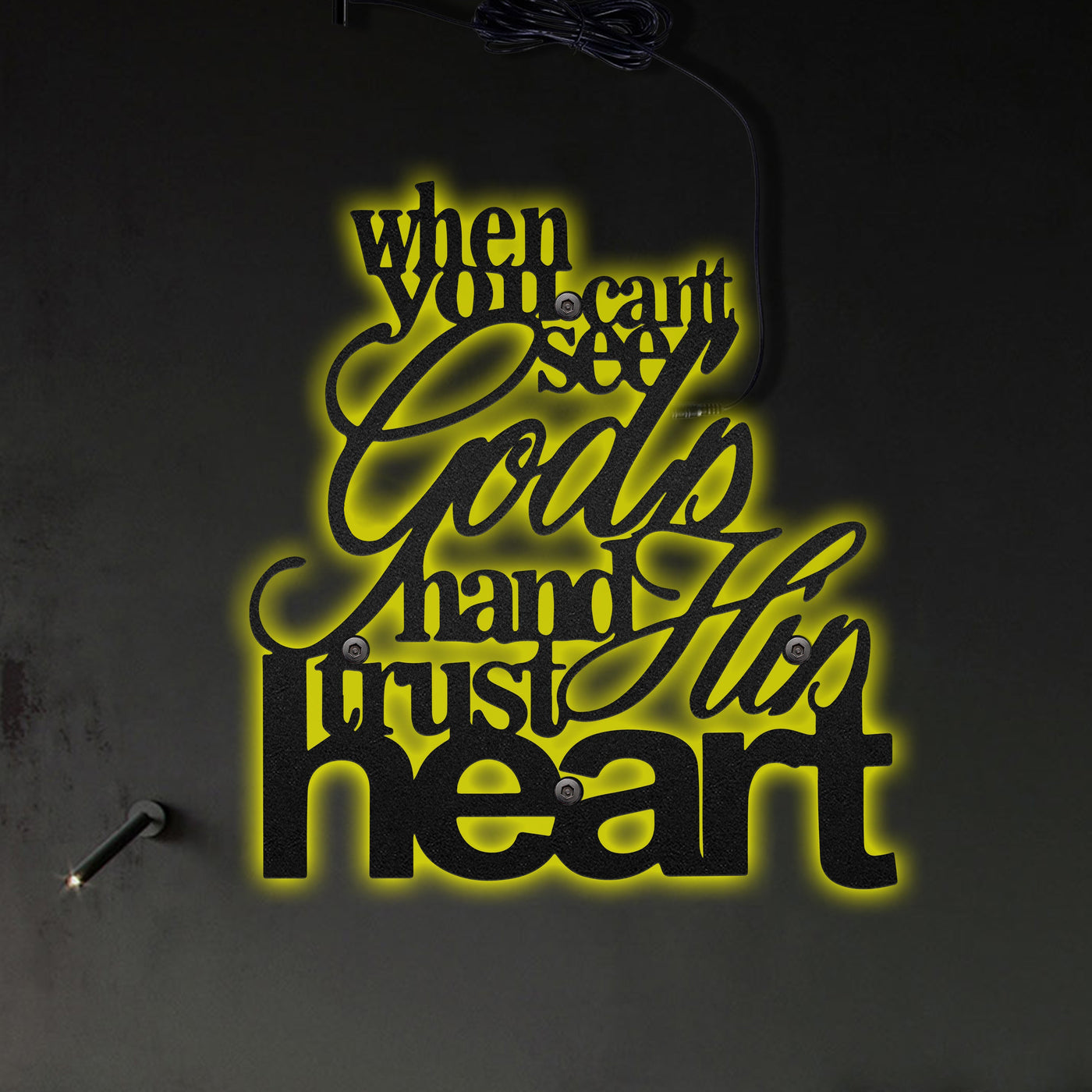God When You Can't See God's Hand Trust His Heart - Led Light Metal - Owls Matrix LTD
