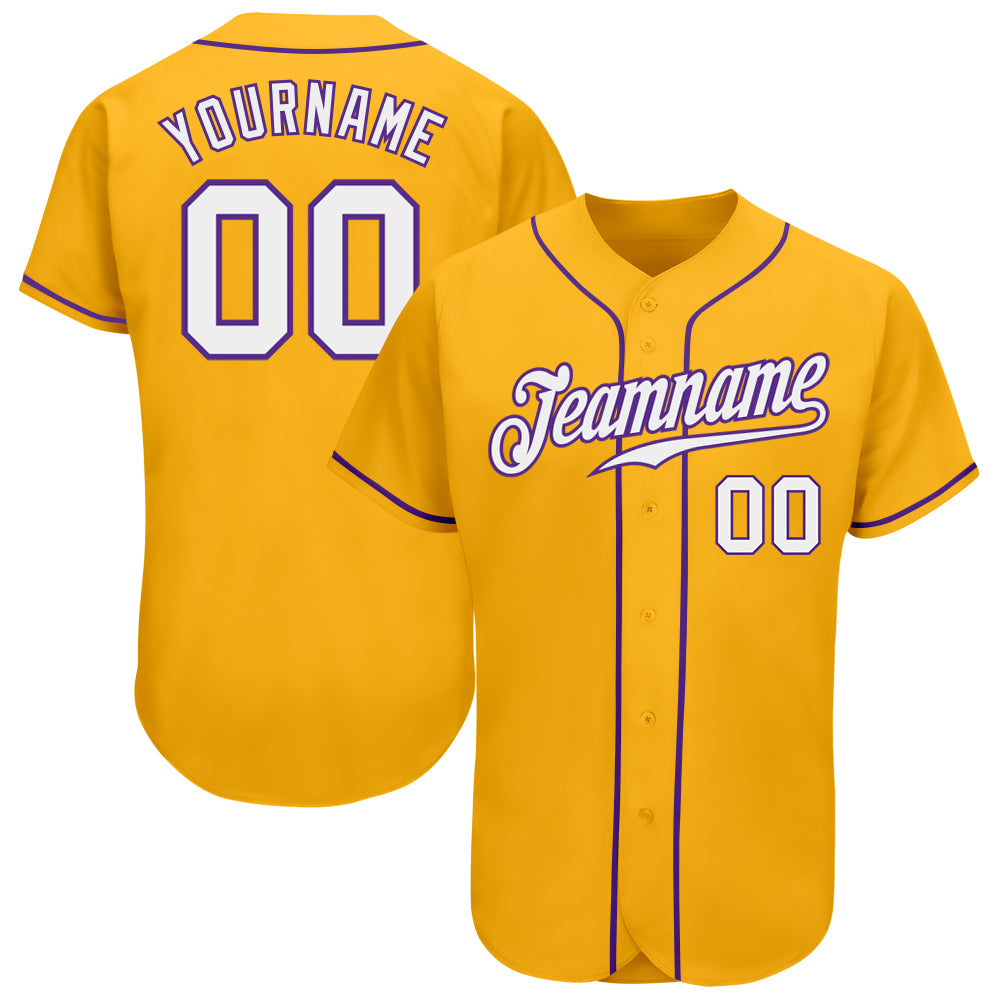 Custom Gold White-Purple Authentic Baseball Jersey - Owls Matrix LTD