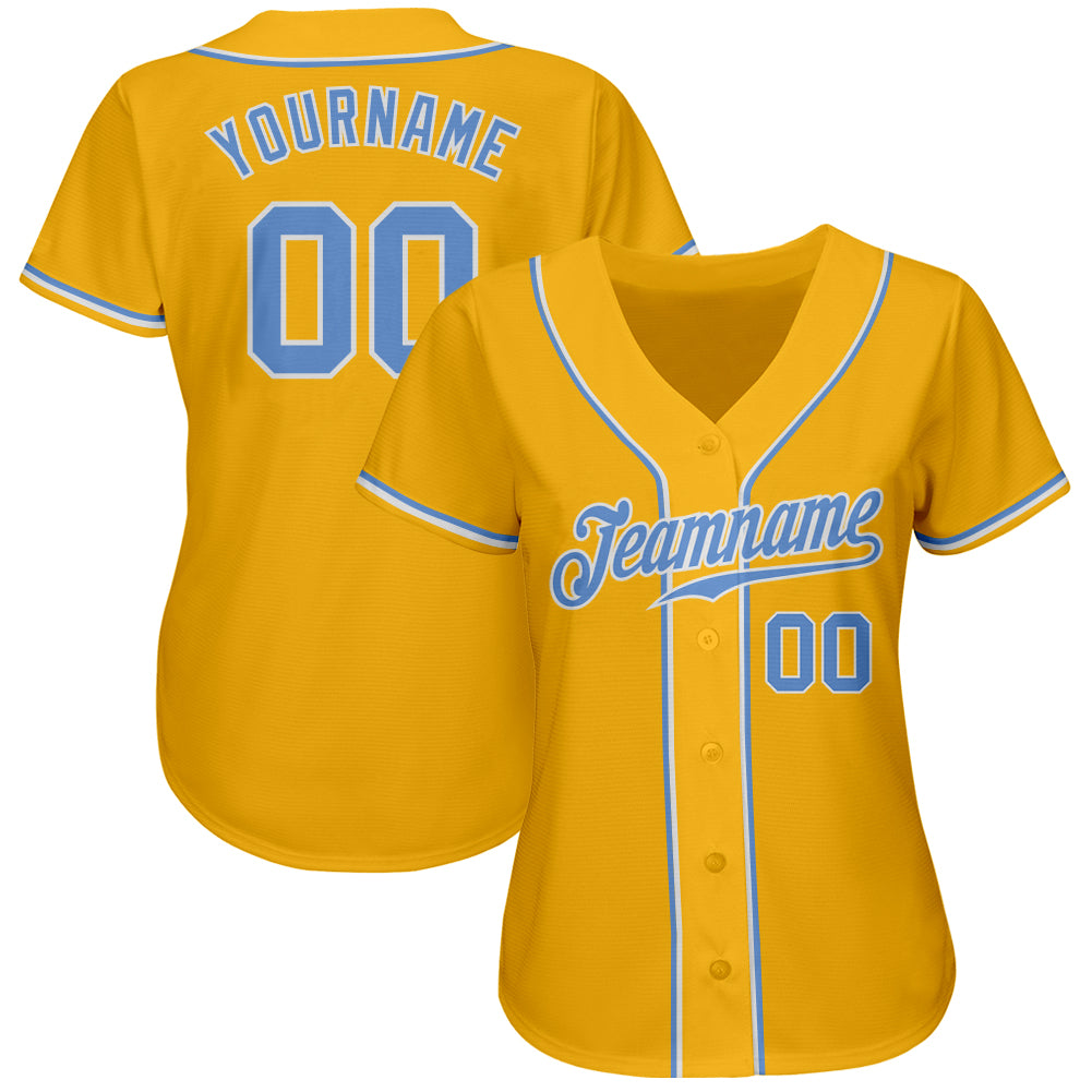 Custom Gold Light Blue-White Authentic Baseball Jersey - Owls Matrix LTD