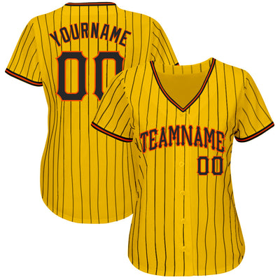 Custom Gold Black Pinstripe Black-Orange Authentic Baseball Jersey