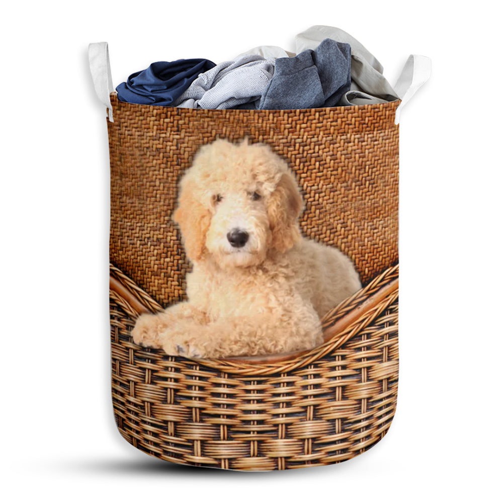 Goldendoodle Dog Rattan Teaxture - Laundry Basket - Owls Matrix LTD