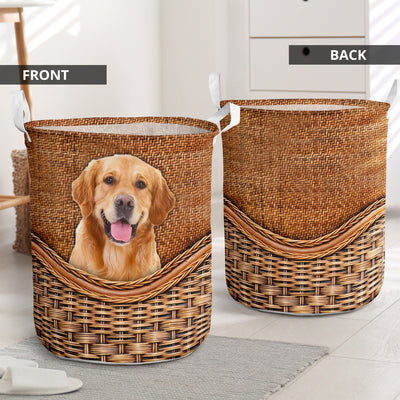 Golden Retriever Dog Rattan Texture - Laundry Basket - Owls Matrix LTD