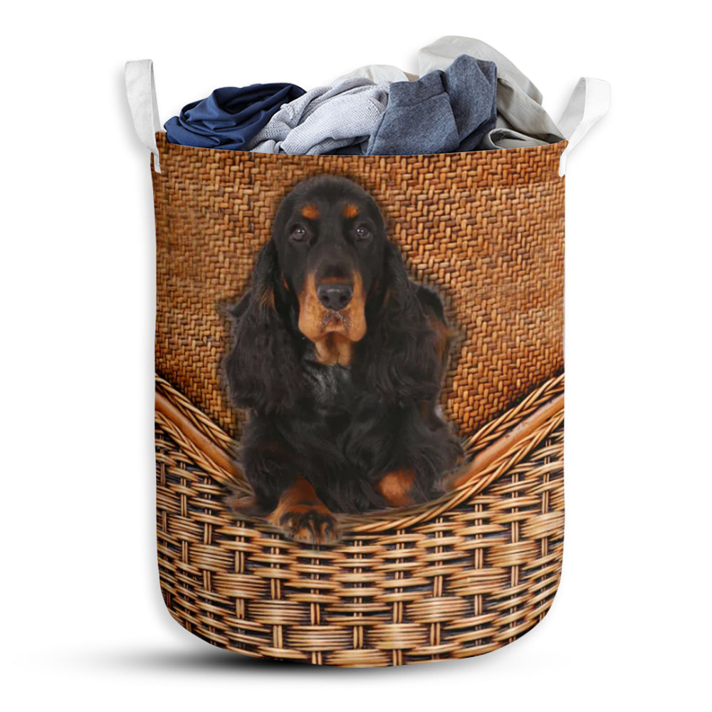 Gordon Setter Dog Rattan Teaxture - Laundry Basket - Owls Matrix LTD