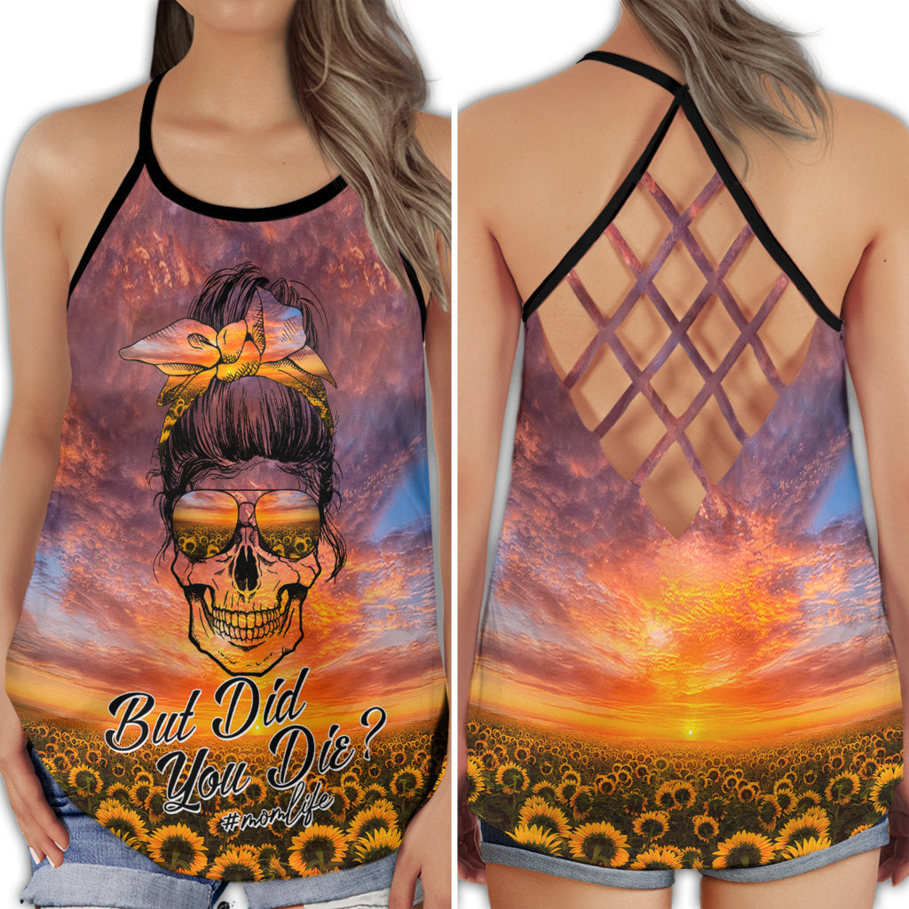 S Gothic Skull Club Style In The Sunset - Cross Open Back Tank Top - Owls Matrix LTD