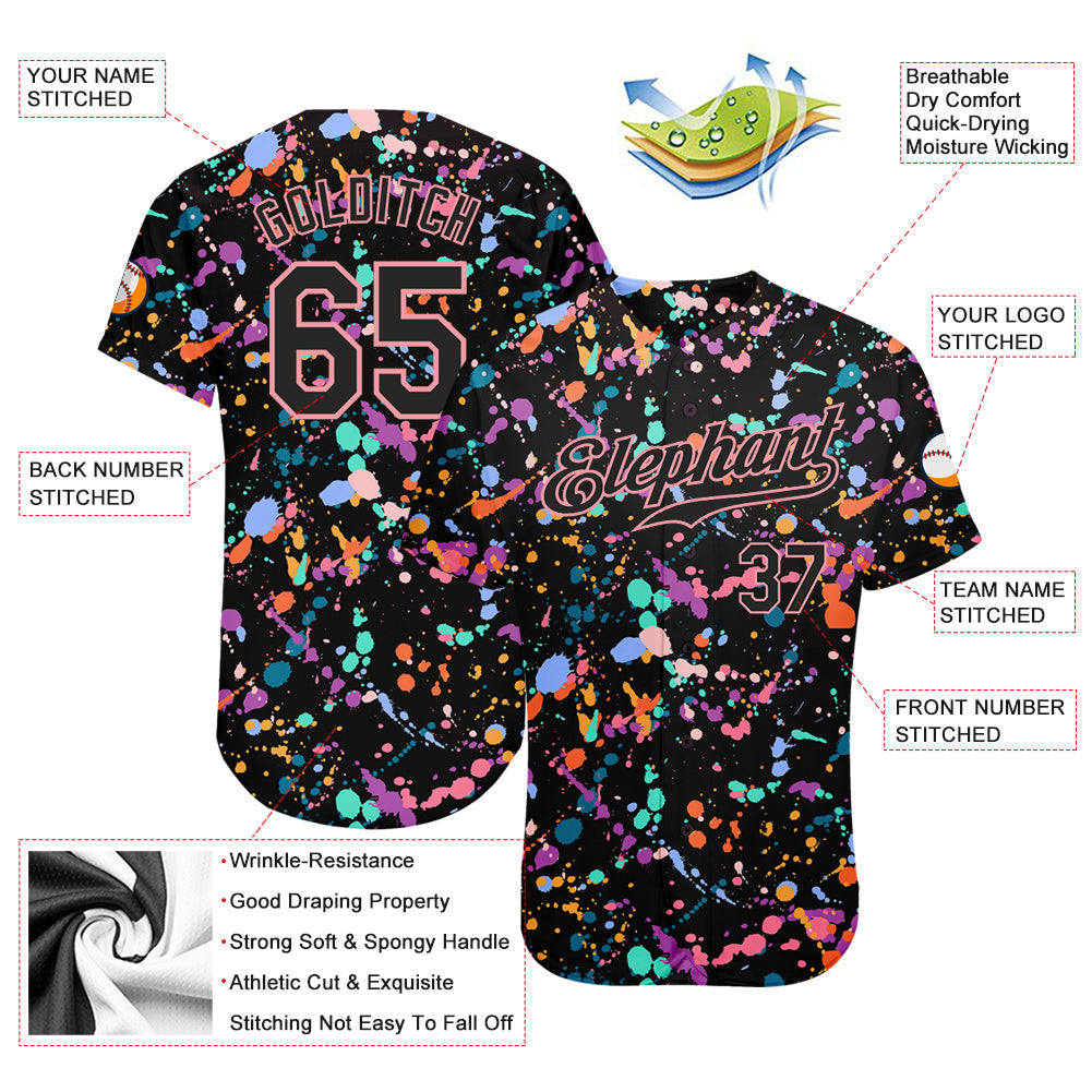 Custom Graffiti Pattern Black-Pink 3D Expressive Splatter Authentic Baseball Jersey - Owls Matrix LTD