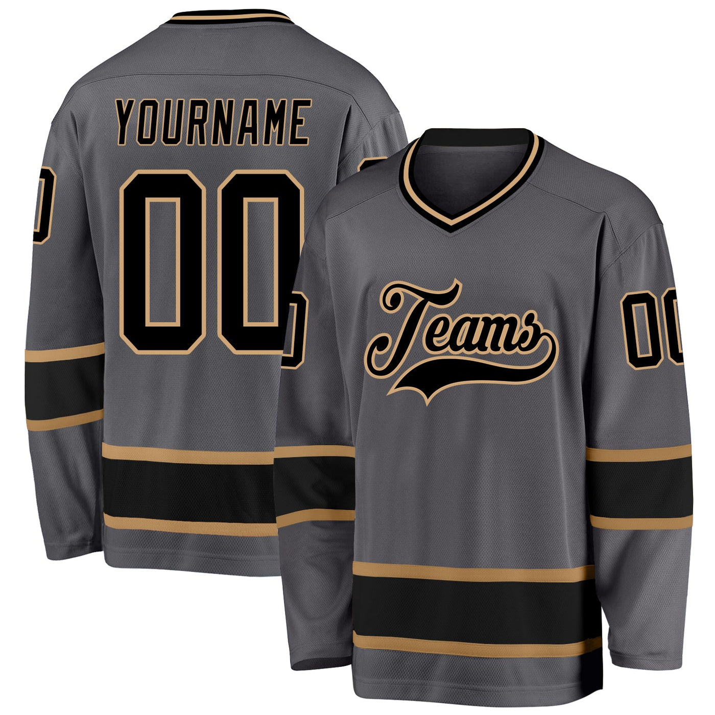 Custom Dark Gray Black-Old Gold Hockey Jersey