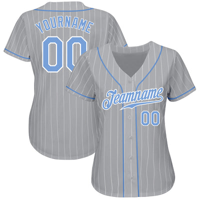 Custom Gray White Pinstripe Light Blue-White Authentic Baseball Jersey - Owls Matrix LTD