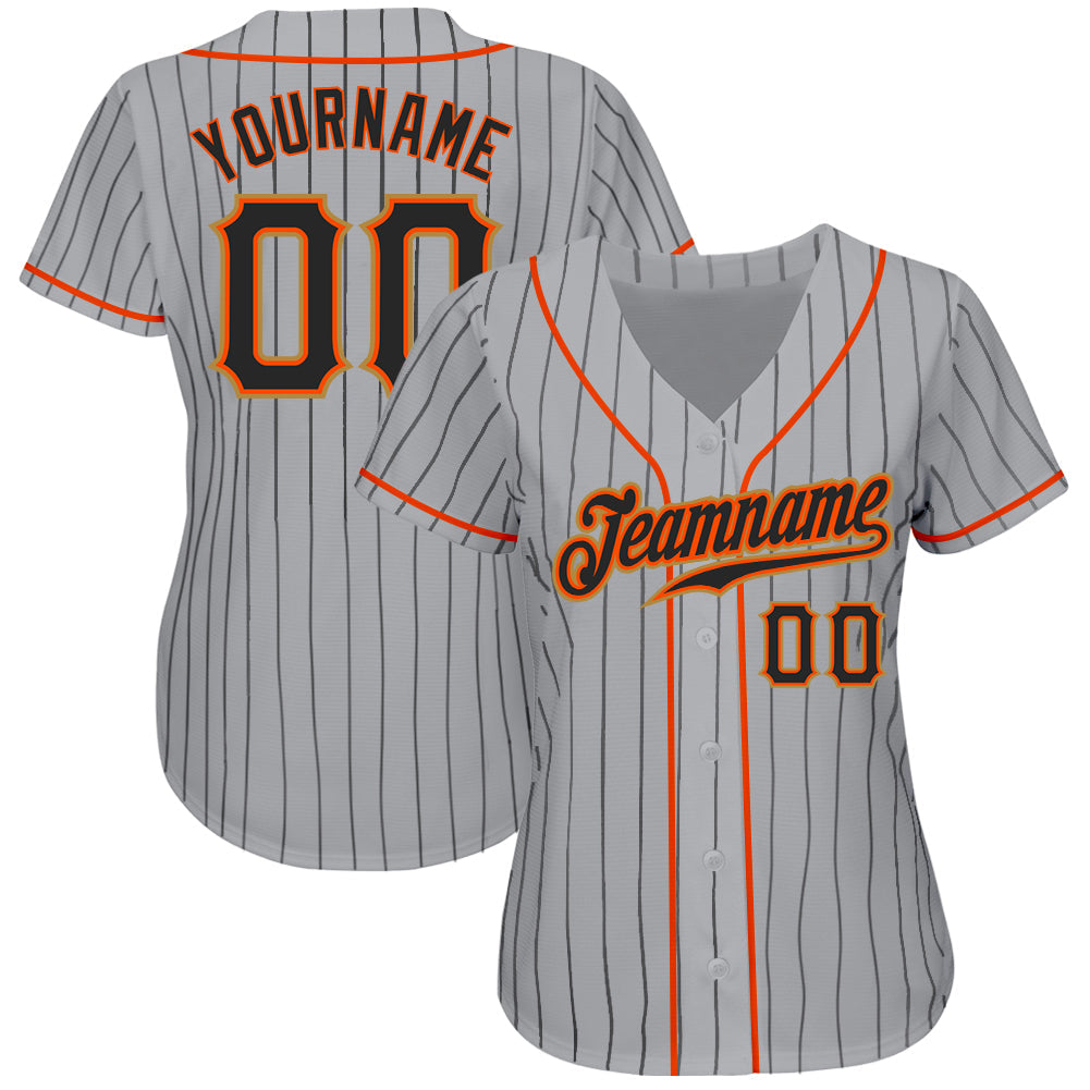 Custom Gray Black Pinstripe Black-Orange Authentic Baseball Jersey - Owls Matrix LTD
