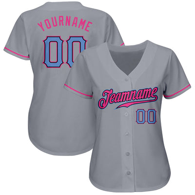 Custom Gray Light Blue-Pink Authentic Baseball Jersey - Owls Matrix LTD