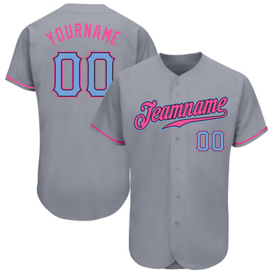 Custom Gray Light Blue-Pink Authentic Baseball Jersey - Owls Matrix LTD