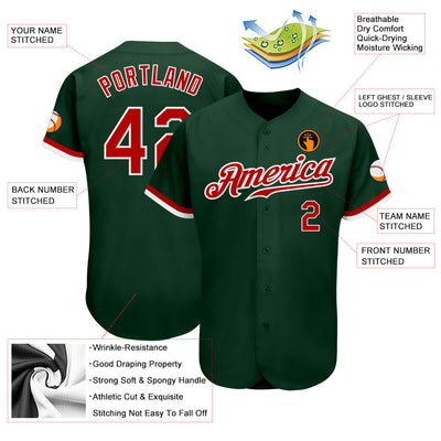 Custom Green Red-White Authentic Baseball Jersey - Owls Matrix LTD