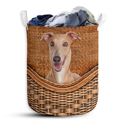 Greyhound Dog Rattan Teaxture - Laundry Basket - Owls Matrix LTD