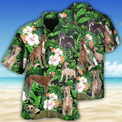 Greyhound Tropical Leaf Lover With Lovely Flower - Hawaiian Shirt - Owls Matrix LTD