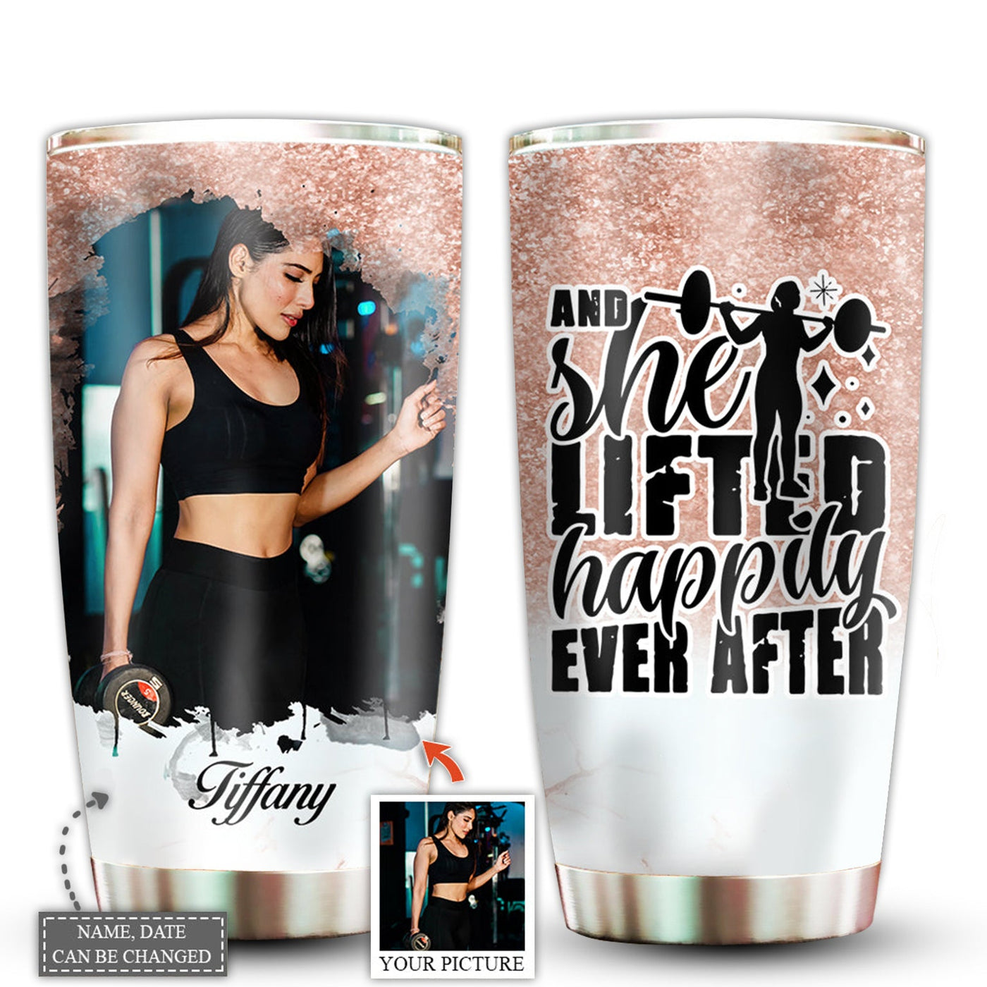 20OZ Gym Girl And She Lifted Happily Ever After Custom Photo - Tumbler - Owls Matrix LTD