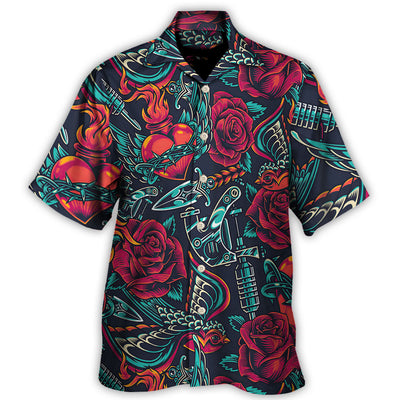 Hawaiian Shirt / Adults / S Tattoo Red Rose Heart - Hawaiian Shirt - Owls Matrix LTD