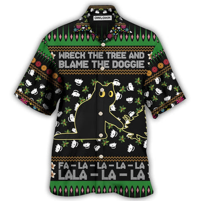 Hawaiian Shirt / Adults / S Black Cat Wreck The Tree And Blame The Doggie Merry Christmas - Hawaiian Shirt - Owls Matrix LTD