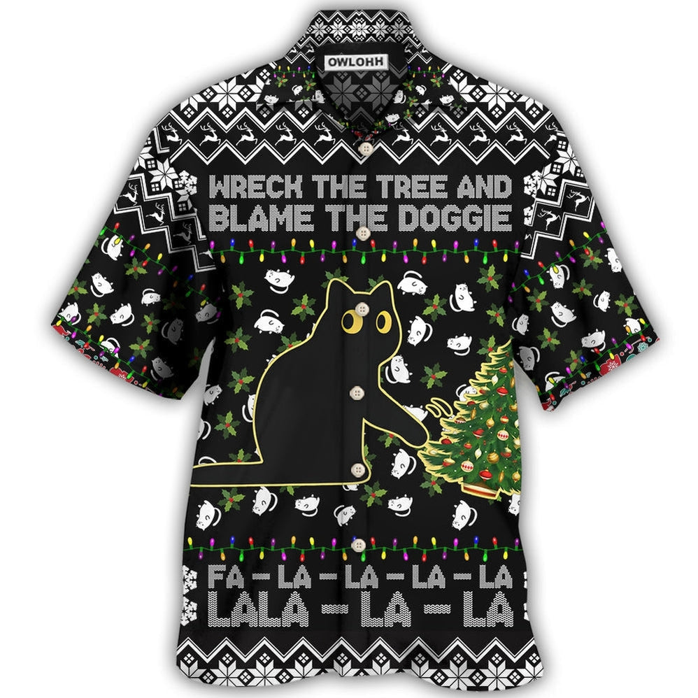Hawaiian Shirt / Adults / S Black Cat Wreck The Tree And Blame The Doggie Merry Christmas La La - Hawaiian Shirt - Owls Matrix LTD
