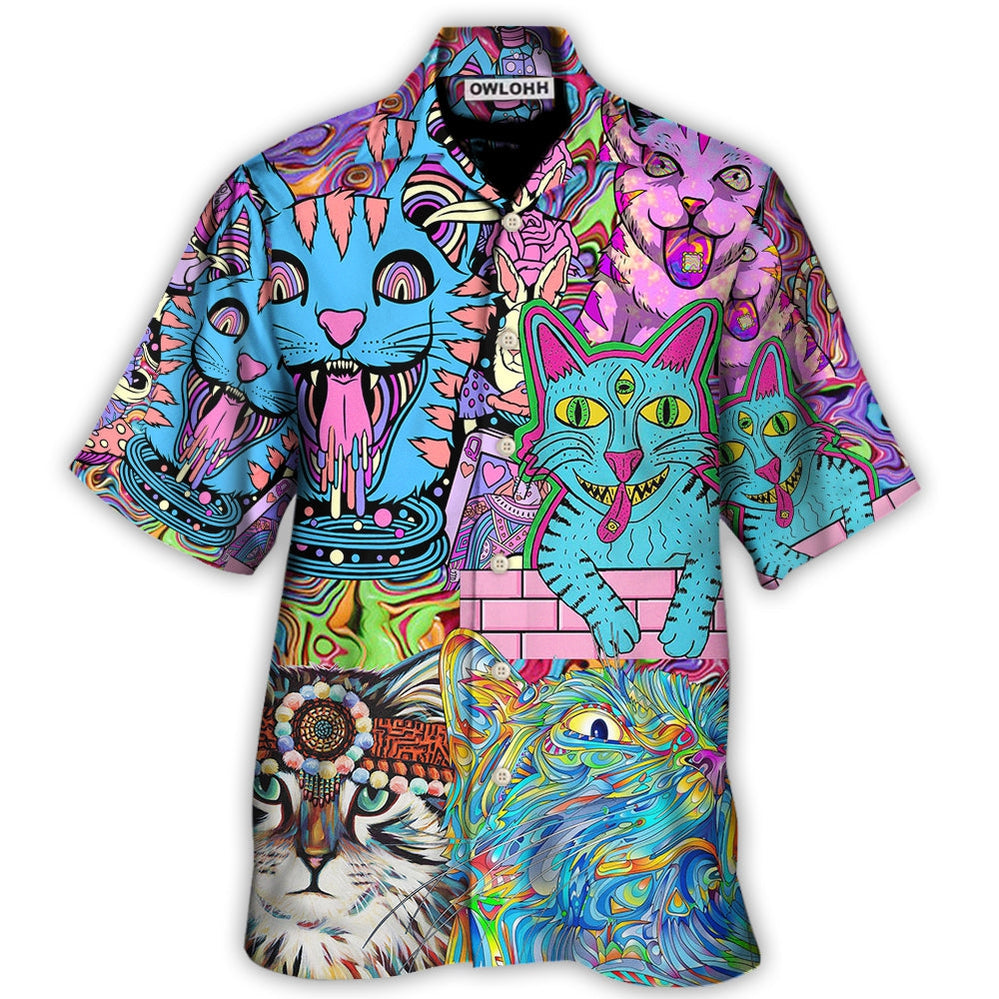 Hawaiian Shirt / Adults / S Hippie Cat Wonderful World - Hawaiian Shirt - Owls Matrix LTD