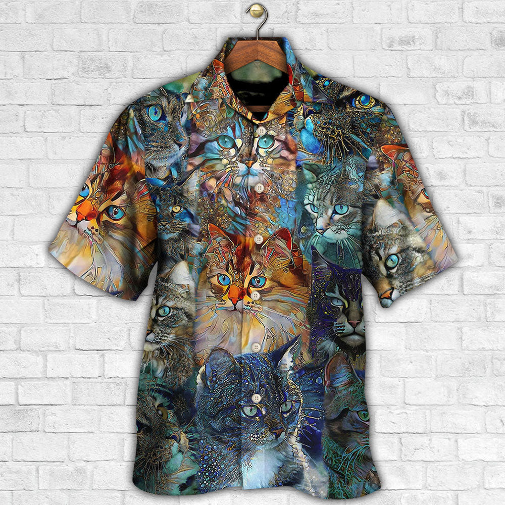 Cat Glass Art Colorful Cat Lover - Hawaiian Shirt - Owls Matrix LTD
