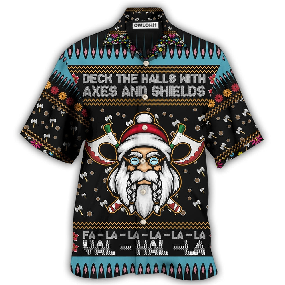 Hawaiian Shirt / Adults / S Viking Christmas Deck The Halls With Axes And Shields - Hawaiian Shirt - Owls Matrix LTD