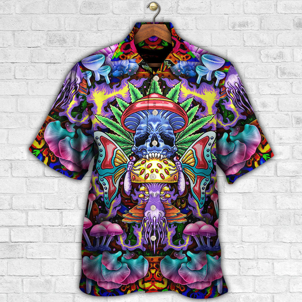 Hippie Mushroom And Skull Art - Hawaiian Shirt - Owls Matrix LTD