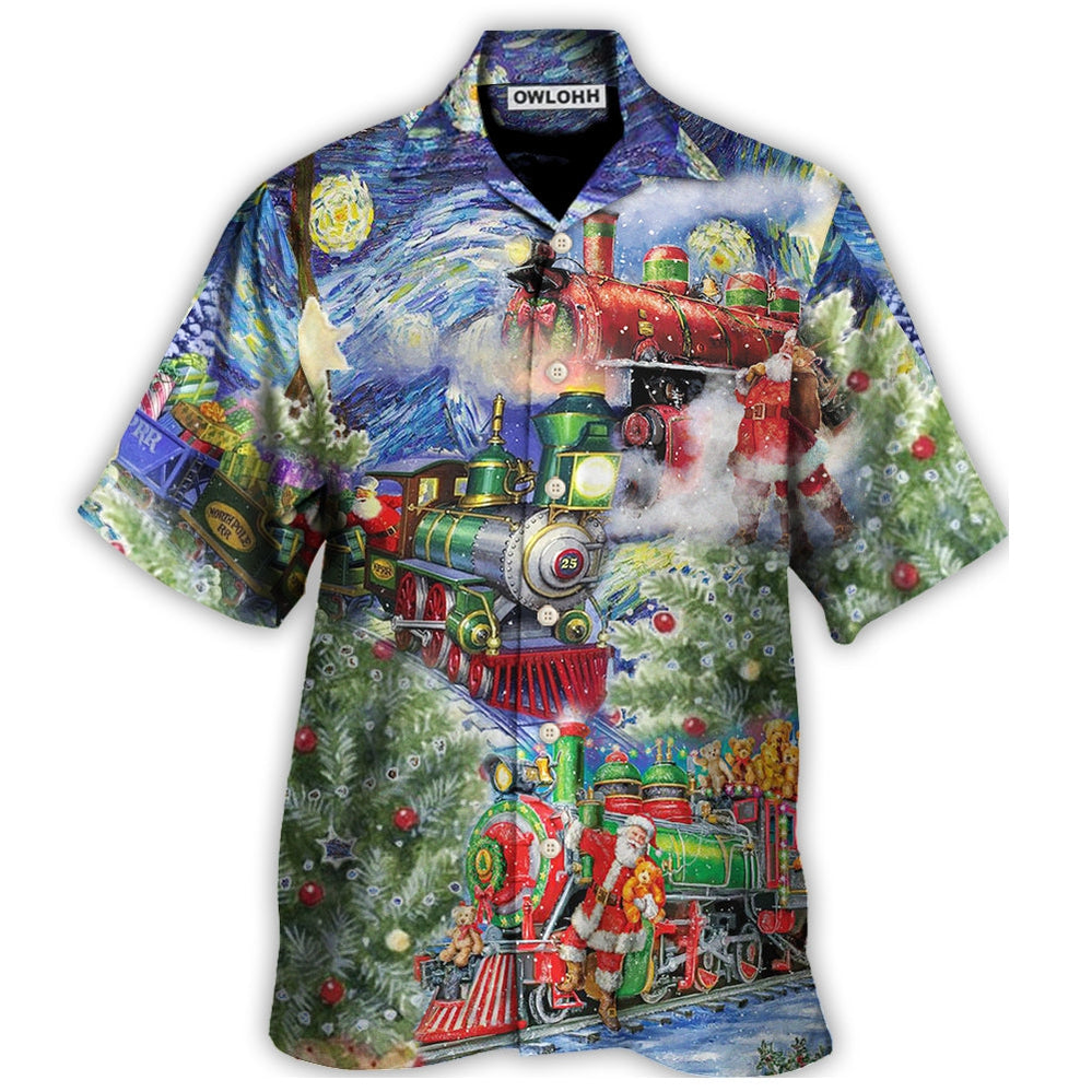 Hawaiian Shirt / Adults / S Christmas The Gift Train Arrives At The Wharf - Hawaiian Shirt - Owls Matrix LTD