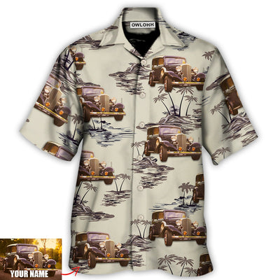 Hawaiian Shirt / Adults / S Vintage Car Deserted Island Pattern With Palm Trees Custom Photo - Hawaiian Shirt - Owls Matrix LTD
