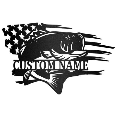 Largemouth Bass In US Flag Background Personalized - Two Colours Led Lights Metal - Owls Matrix LTD