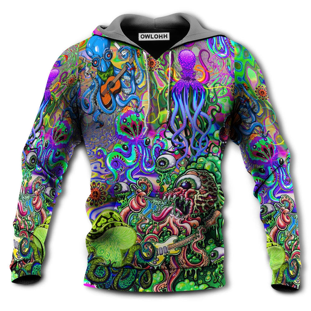 Unisex Hoodie / S Hippie Funny Octopus Love Music Colorful Ocean - Hoodie - Owls Matrix LTD