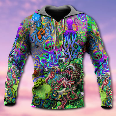 Hippie Funny Octopus Love Music Colorful Ocean - Hoodie - Owls Matrix LTD