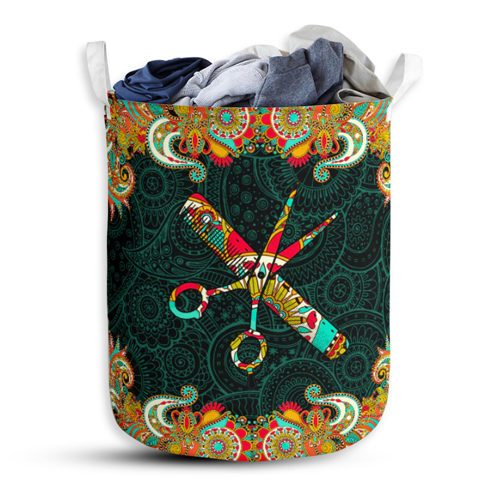 Hairstylist Mandala Colorful - Laundry Basket - Owls Matrix LTD
