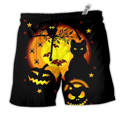 Beach Short / Adults / S Halloween Awesome Black Cat And Pumpkin Happy Halloween - Beach Short - Owls Matrix LTD