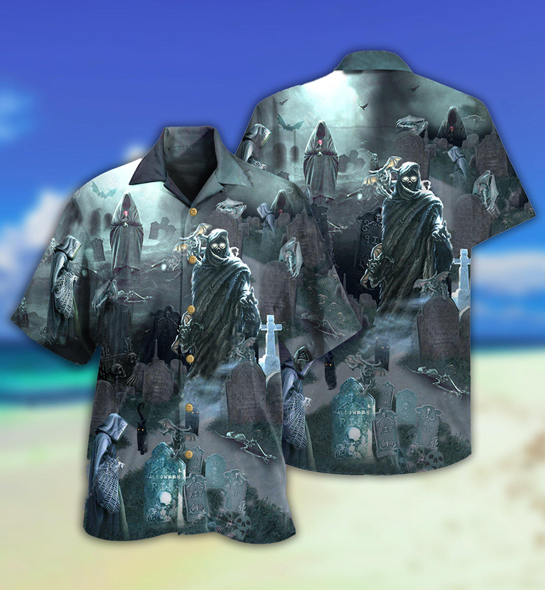 Halloween Death Could Not Hold Him In Tomb With Grey Back Ground - Hawaiian Shirt - Owls Matrix LTD