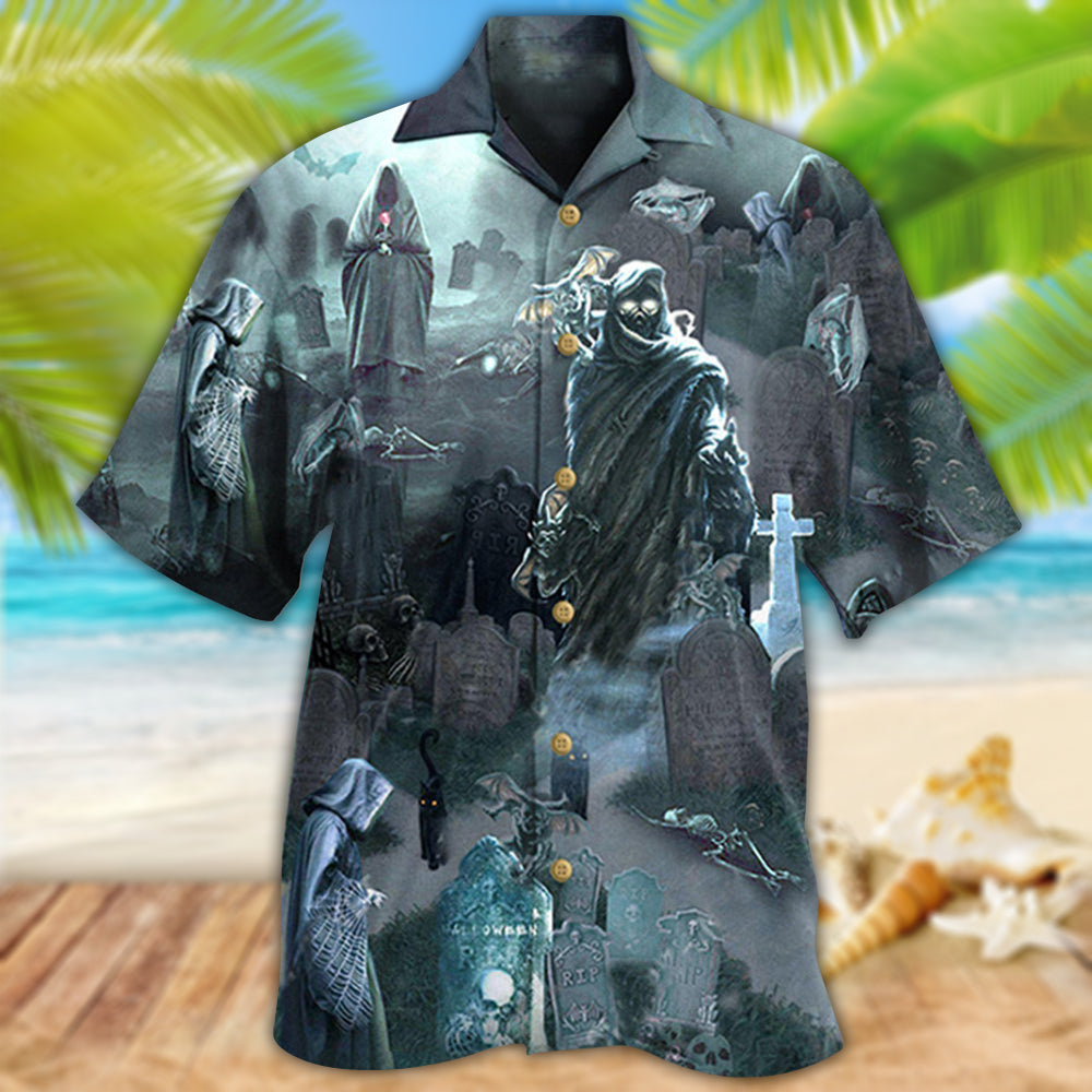 Halloween Death Could Not Hold Him In Tomb With Grey Back Ground - Hawaiian Shirt - Owls Matrix LTD