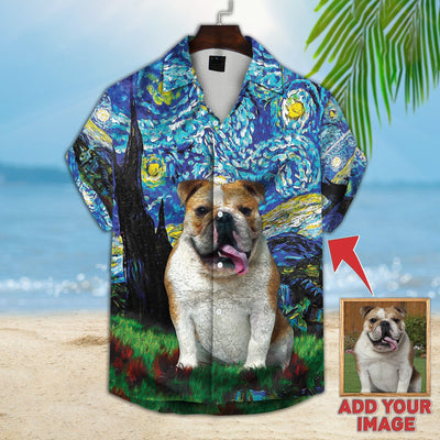 Custom Hawaiian Shirt With Pet Face | Personalized Gift For Pet Lovers | Starry Night Pattern Blue Color Aloha Shirt