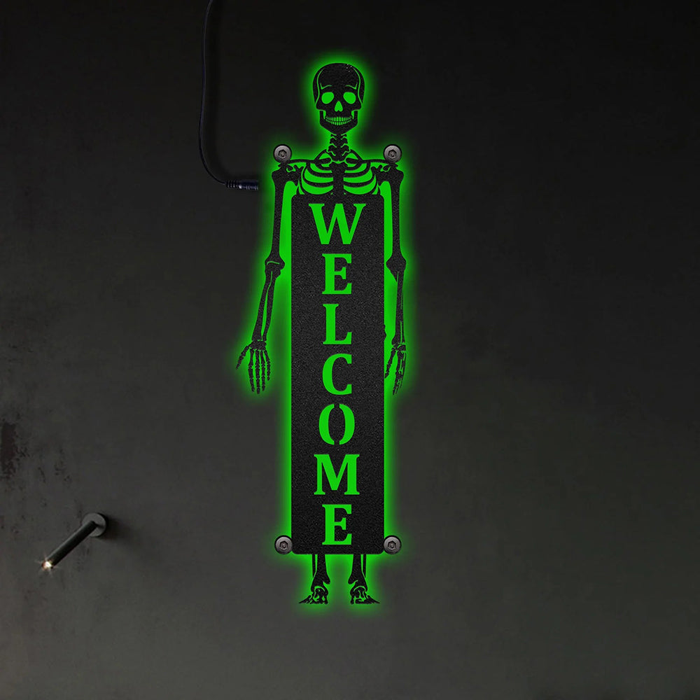 Halloween Welcome Halloween Skeleton - Led Light Metal - Owls Matrix LTD
