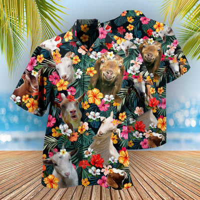 Goat Happy Aloha Flowers - Hawaiian Shirt - Owls Matrix LTD