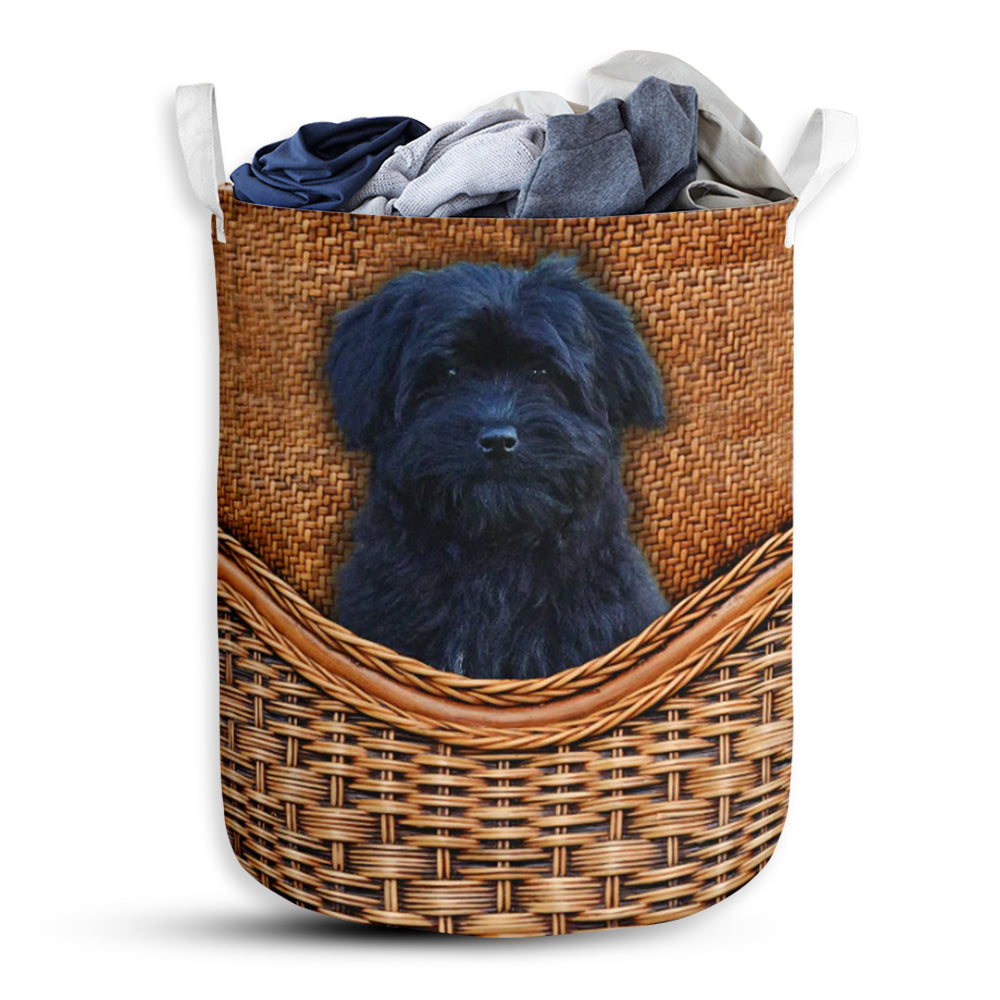 Havanese Black Dog Rattan Teaxture - Laundry Basket - Owls Matrix LTD